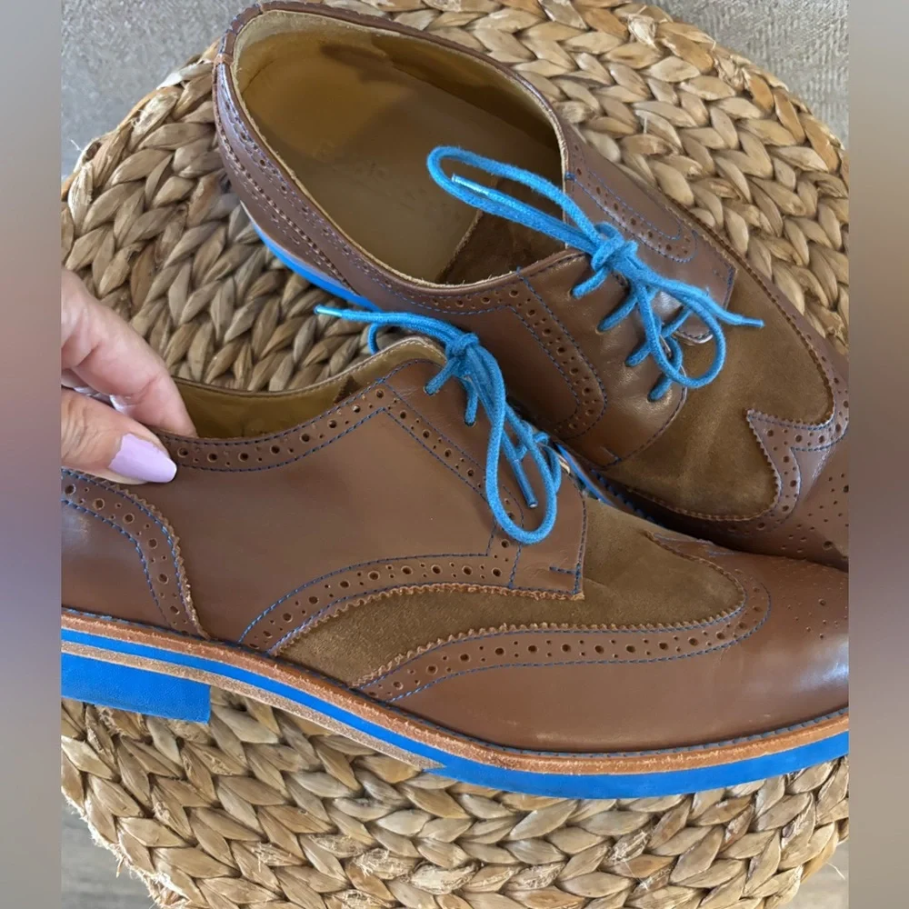 Men's Bold Society by Sony Brown Wingtip Dress Shoes with Blue Accents Sz 12